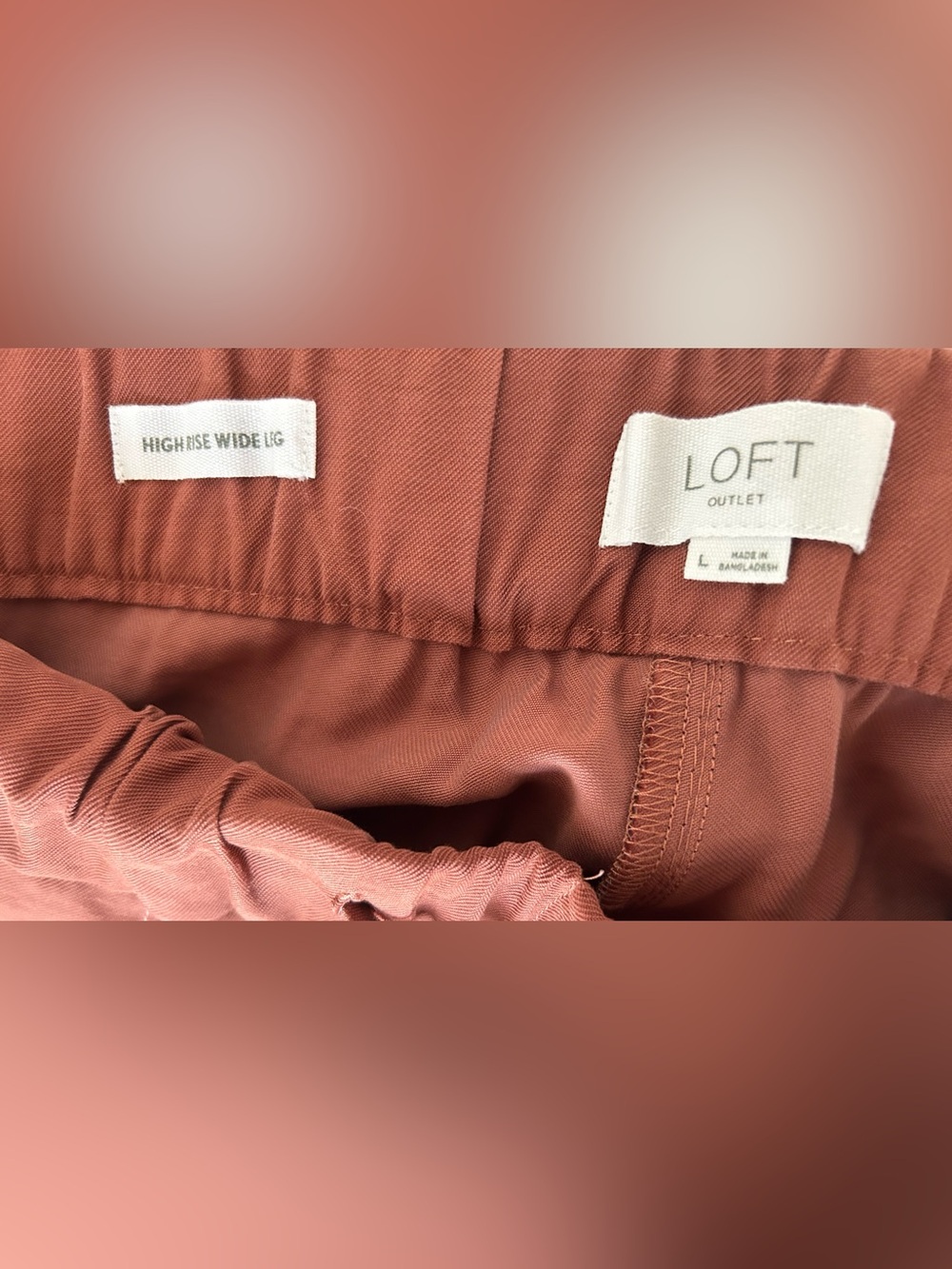 Loft Wide Leg Drawstring Pants W/Front and Back Pockets, Rust Color, Size Large - Picture 5 of 6